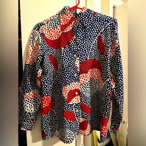Vintage Mod Abstract Floral Print 60s/70s Blouse